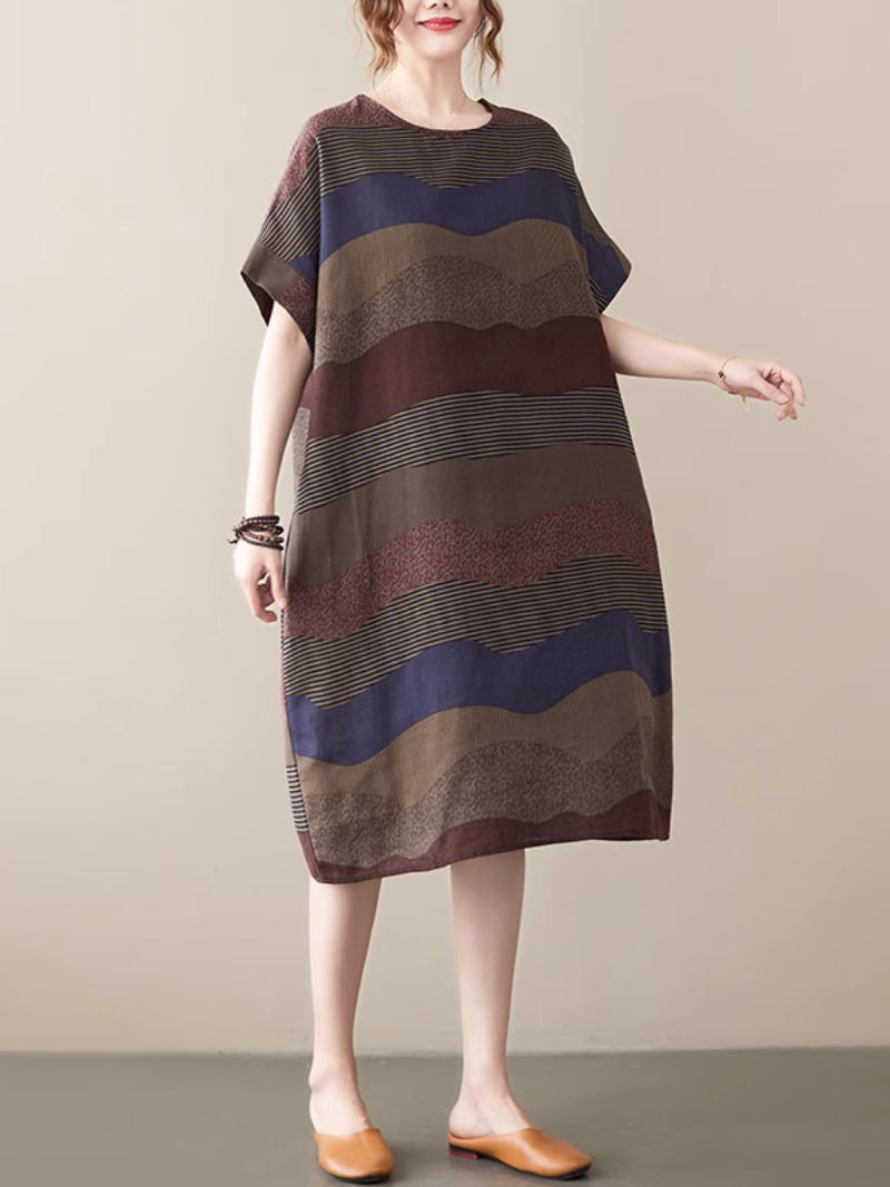 A Brush with Fashion Loose Mid-Length Striped A-Line Dress