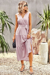 Tie-Waist Side Split Surplice Dress
