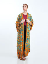 Robe de plage kimono à imprimé floral bohème de couleur orange en coton et viscose, longue robe kimono