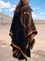 Cardigan cape à imprimé ethnique noir