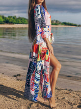 Strandbekleidung & Bademode Polyester-Kimono mit Blumendruck und Puppendruck auf der Rückseite, mehrfarbig, langes Kleid, Kimono-Staubmantel