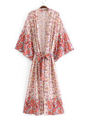 Robe de soirée de mariée longue avec imprimé floral en coton de couleur rouge Kimono Duster