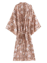 Strandmode Langes Kleid Leopardenmuster Leopardenfarbe Baumwollkleid Robe Kimono
