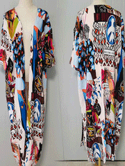 Robe longue kimono en polyester blanc imprimé