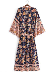 Robe de plage longue en coton à imprimé floral de couleur noire