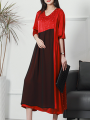 Fashionable V-neck Neck Middle Waist Star Pattern Midi-Dress