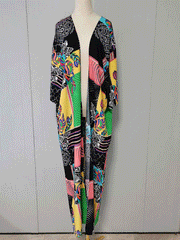 Robe longue kimono en polyester imprimé de couleur noire