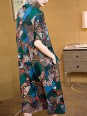 Robe mi-longue à col roulé et motif floral