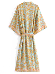 Robe longue en coton à imprimé floral jaune pour soirée et plage