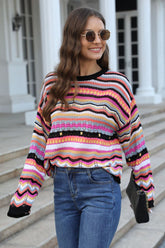 Mehrfarbig gestreiftes Überkleid mit Rundhalsausschnitt