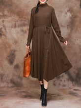 A-Linien-Kleid mit einfarbigem Kragen und dünnem Gürtel für Damen