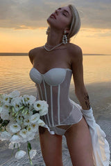 Schwarzes transparentes Korsett-Bustier