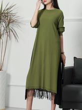 Robe mi-longue tricotée à manches longues et col rond pour femme