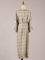 Robe de plage longue en coton à fleurs, kimono beige, robe longue