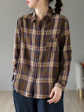 Cardigan Loose Cotton Lining Check Pattern Shirt