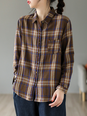 Cardigan Loose Cotton Lining Check Pattern Shirt