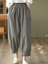 Pantalon sarouel décontracté à carreaux à taille élastique