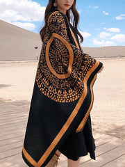 Cardigan cape à imprimé ethnique noir