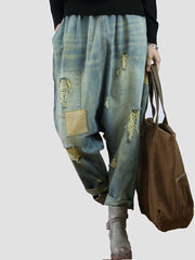 Pantalon ample en jean avec patch Stay Happy