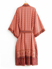 Nachtwäsche Langer Kimono Blumendruck Polyesterkleid Kimono Robe