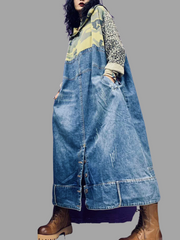 Robe mi-longue en jean à capuche et imprimé camouflage d'automne