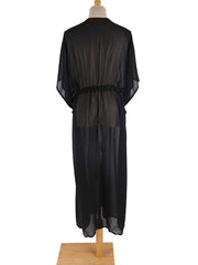 Robe longue en mousseline de soie brodée noire Partywear Robe kimono longue