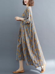 Robe d'été ample à col rond pour femme, imprimée, manches courtes, grande taille, mi-longue, smockée