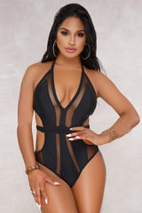 Einteiliger Monokini mit Netz-Neckholder