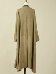 Nachtwäsche, Blumenstickerei, Armeegrün, langes Baumwollkleid