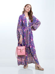 Robe longue kimono en coton à imprimé floral violet pour la plage et les fêtes