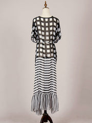 Robe longue en mousseline de soie imprimée de couleur noire