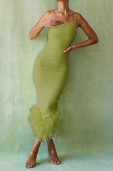 One-Shoulder Neckholder-Swingkleid aus Pelz