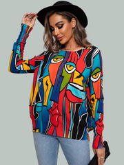 Cross-Border Pullover Long-Sleeved Round Neck Printed Top