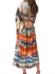 Robe longue kimono en mousseline de soie imprimée multicolore en polyester