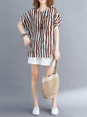 On My Mind striped Cotton Linen T-Shirt Top