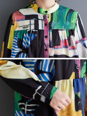 Robe trapèze mi-longue ample et colorée à imprimé grande taille