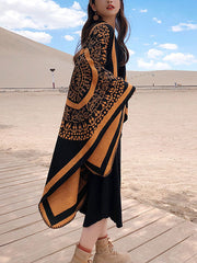 Cardigan cape à imprimé ethnique noir