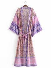 Robe de plage longue en coton à imprimé floral de couleur violette