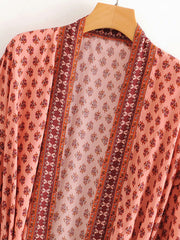 Nachtwäsche Langer Kimono Blumendruck Polyesterkleid Kimono Robe