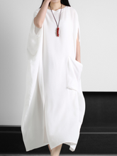großes Kaftankleid, lässiges, einfarbiges Sommerkleid mit Tasche
