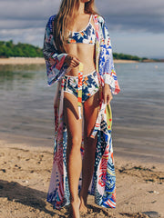Vêtements de plage et maillots de bain Kimono en polyester à imprimé floral avec imprimé poupée au dos Robe longue multicolore Robe longue Kimono Duster