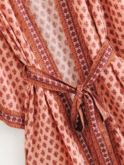 Nachtwäsche Langer Kimono Blumendruck Polyesterkleid Kimono Robe