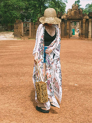 Robe de plage mi-longue en mousseline de soie multicolore à imprimé floral