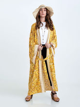 Robe de soirée de mariée en coton à imprimé floral de couleur jaune, longue robe kimono