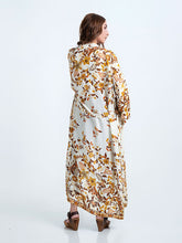 Strand- und Partykleidung, Blumendruck, beige, Baumwolle, langes Kleid, Kimono, Staubmantel