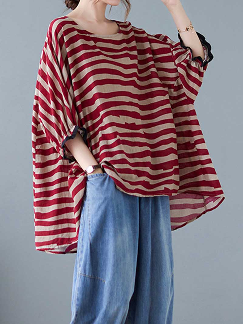 Printed Stripes Style Round-Neck Top