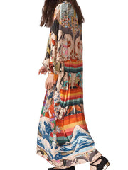 Robe longue kimono en mousseline de soie imprimée multicolore en polyester