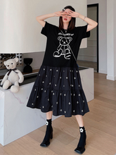Look At The Sky – Schwarzes A-Linien-Kleid aus Baumwolle