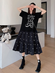 Look At The Sky – Schwarzes A-Linien-Kleid aus Baumwolle