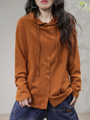 Cardigan élégant boutonné devant manches longues chemise à capuche